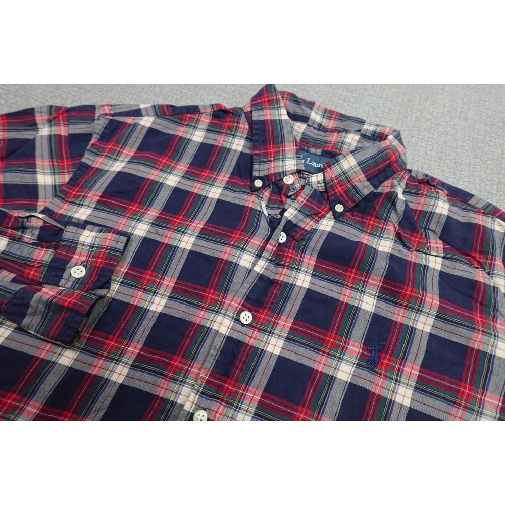 Ralph Lauren Shirt Mens Large Red Navy Plaid Custom Fit Long Sleeve Button Down